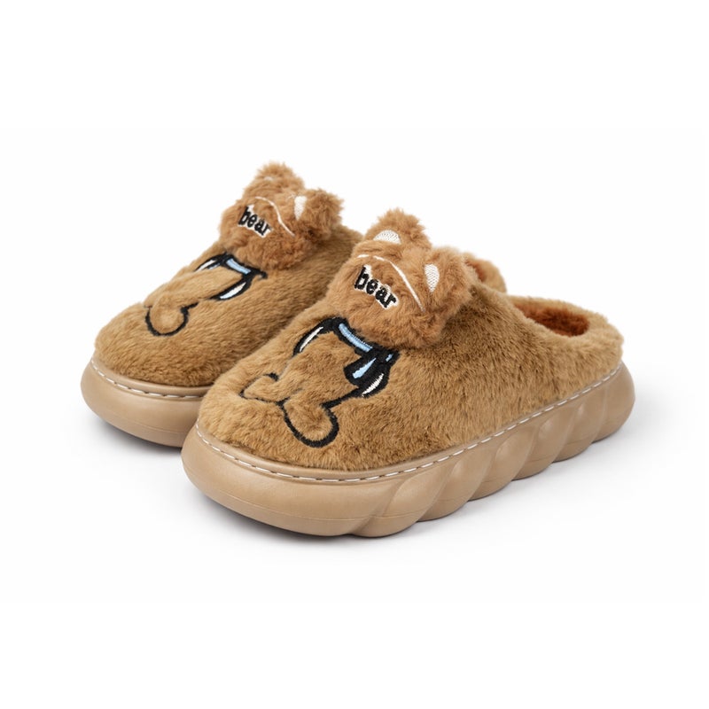 سليبر فرو أطفالي منزلي ناعم, شبشب دافئ بتصميم دب لطيف، خفيف ومريح للاستخدام اليومي